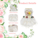 MuYaoPet Luxury Pearl Dog Wedding Dress,Dog Rose Love Heart Dress,Pet Bride Costume Formal Apparel for Small Dogs (White, Large)