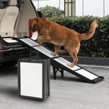 BAQTALE Foldable Dog Ramp for Cars – 68.89" L x 15.74" W, Supports 220 lbs, 8 Adjustable Heights with Support Legs, Non-Slip Surface, Portable Pet Ramp for Large Dogs, Folds to Carry-On Size