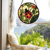 AMDERVEN Stained Glass Window Hanging - Red Ladybug Green Plant Flower Sun Catcher for Door Home Decor Insect Suncatcher Christmas Mother's Day Birthday Gifts for Women Men Mom Nana 6.3 in