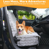AEEISHOMEREFORM Dog Car Seat Cover for Back Seat & Front Seat, Plush Faux Fur Pet Car Seat Protector with Waterproof Layer, Non-Slip Bottom, Side Flaps, Machine Washable (Front Seat Gray)