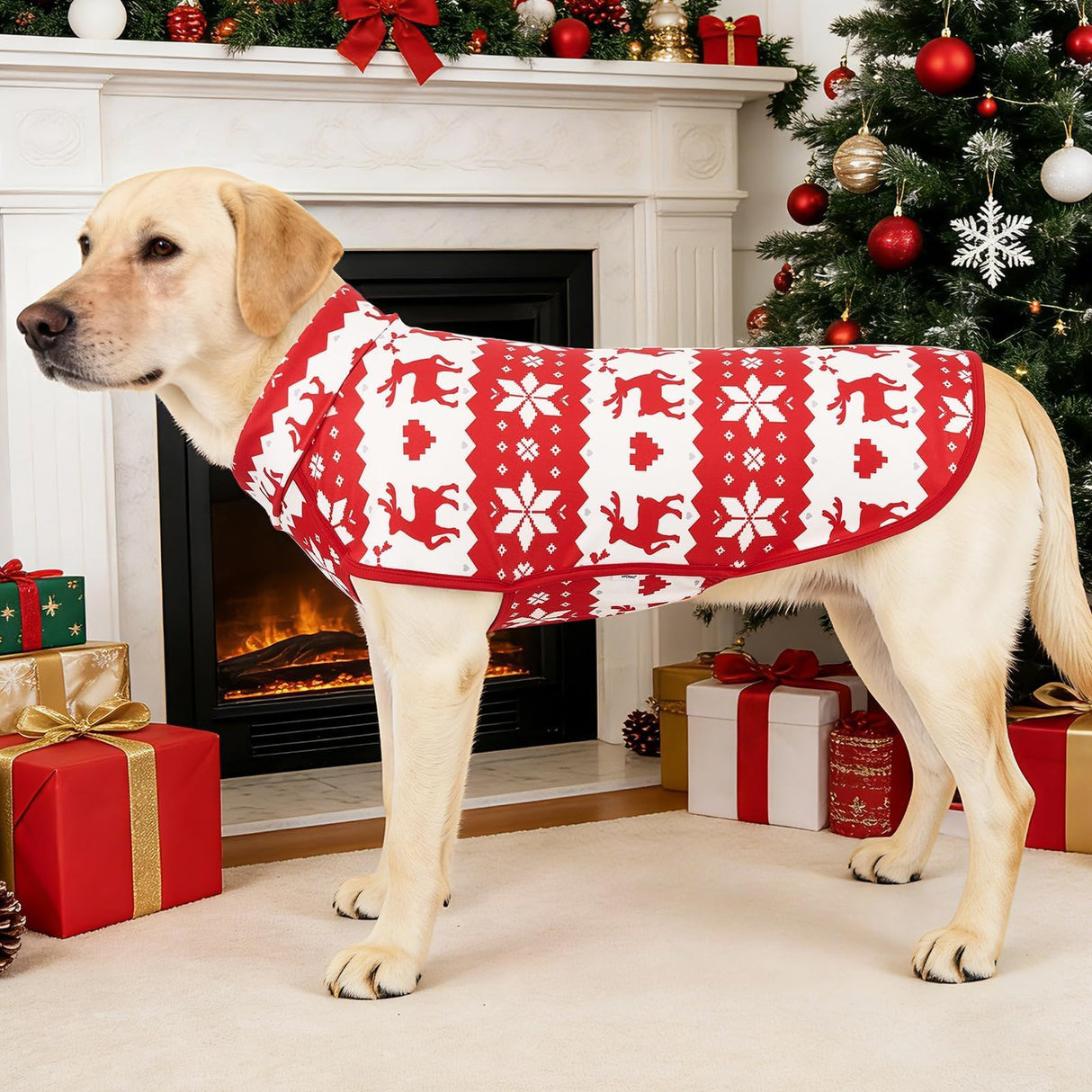 XPUDAC 2 Pack Christmas Dog Fleece Sweater Dog Sweatshirt Turtleneck Jacket Warm Stretchy Pet Cold Weather Clothes for Medium Large Dogs, 3XL