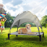 Heeyoo Elevated Dog Bed with Canopy, Outdoor Dog Bed Cot with Removable Shade Tent, Portable Raised Pet Cot Cooling Bed for Dogs and Cats, Grey, 51" x 36"