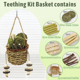 kathson Bunny Chew Toys for Teeth Grinding, Rabbit Wooden Scratch Board Feet Pad Platform Natural Seagrass Hanging Basket Small Animals Play Toy for Guinea Pigs Chinchilla Hamsters(C)