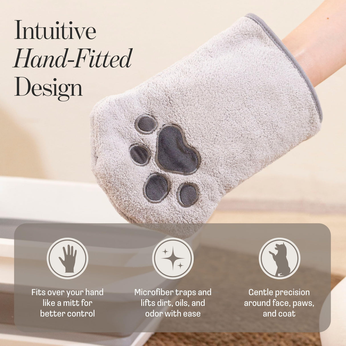 Muddi Mitt Microfiber Reusable Pet Wipes Grooming Towel Glove | Machine-Washable, Soft, Double-Sided Bath Mitt Replaces Wipes | Dirt Odor Removal | Gentle Paw Coat Cleaner | Dogs & Cats (A Pair)