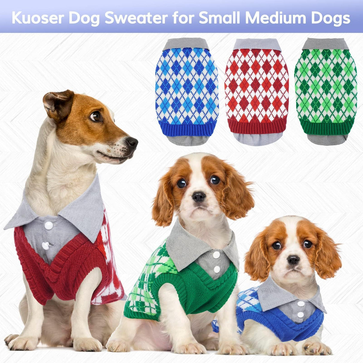 Kuoser Dog Sweater Plaid Dog Sweaters with Harness Hole, Polo Design Puppy Knitwear Fall Winter Sweater for Extra Small Dogs, Pet Cold Weather Clothes Warm Doggie Pullover Sweatshirt, Red XS
