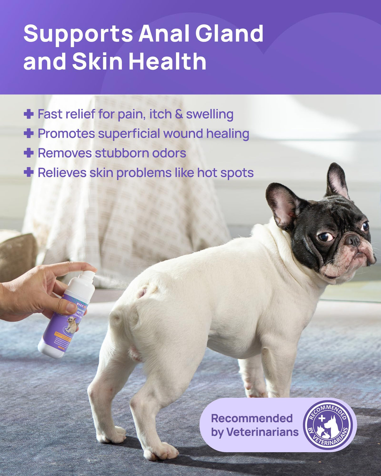 HICC PET Anal Gland Spray 4 oz, Hot Spot Spray Treatment for Dogs & Cats, Dog Anti Itch Spray, Soothing Inflamed Elimination Odor, Vet Recommended for Anal Gland Support