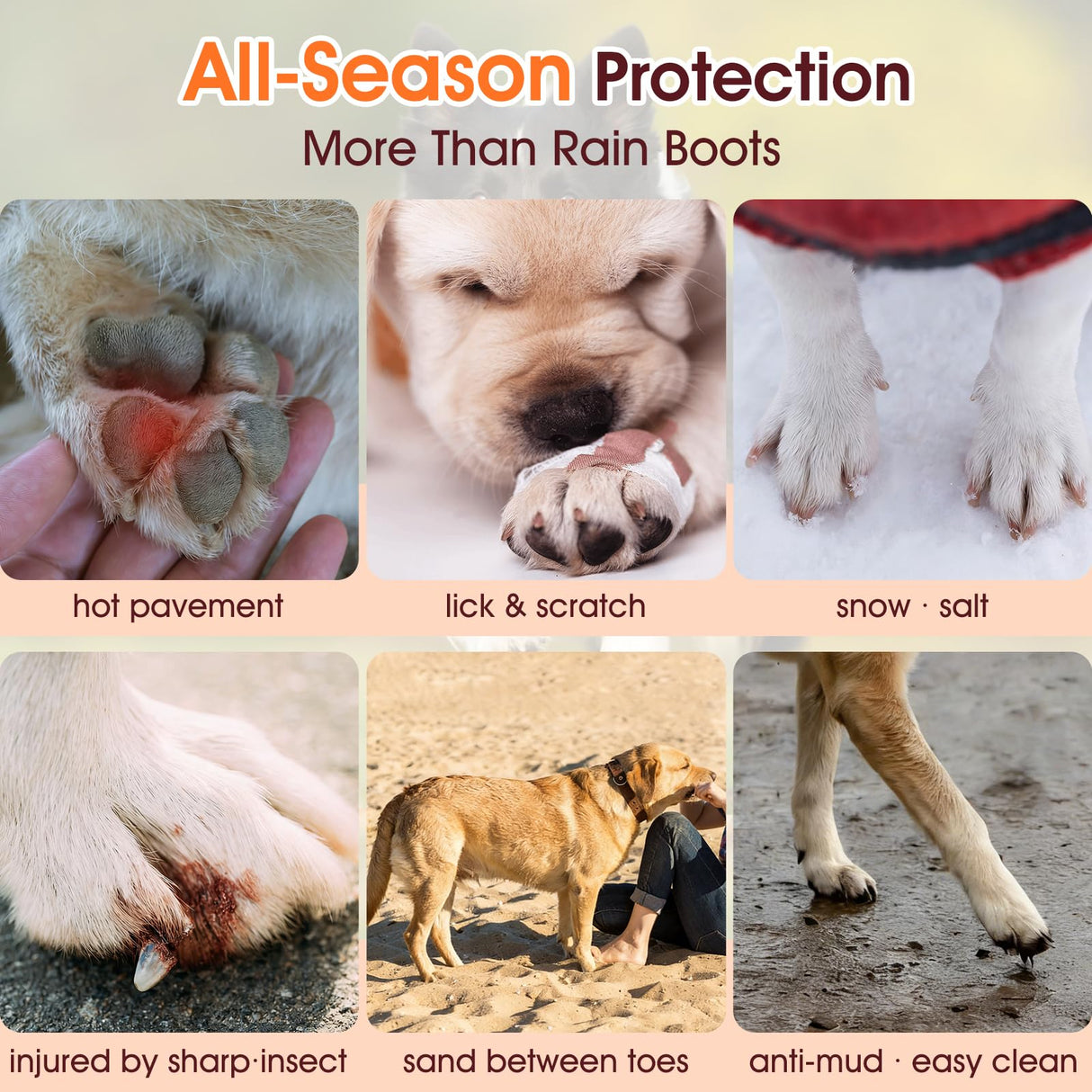 IKIPUKO Waterproof Dog Boots, Rain Shoes for Small Medium Large Dogs, Non-Slip Dog Shoes with Differentiated Front & Rear Design, Paw Protectors for Rain Snow Mud Hot Pavement, Orange 3XL