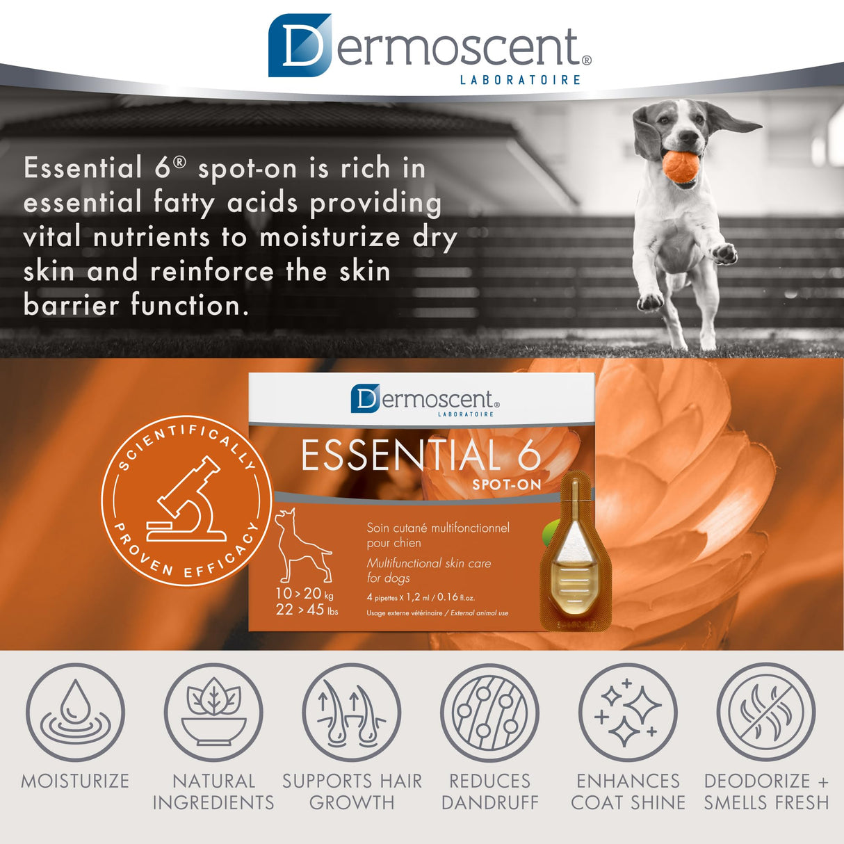 Dermoscent SpotOn Skin Care for Medium Dogs 22 to 44 lbs(10 to 20 kg)