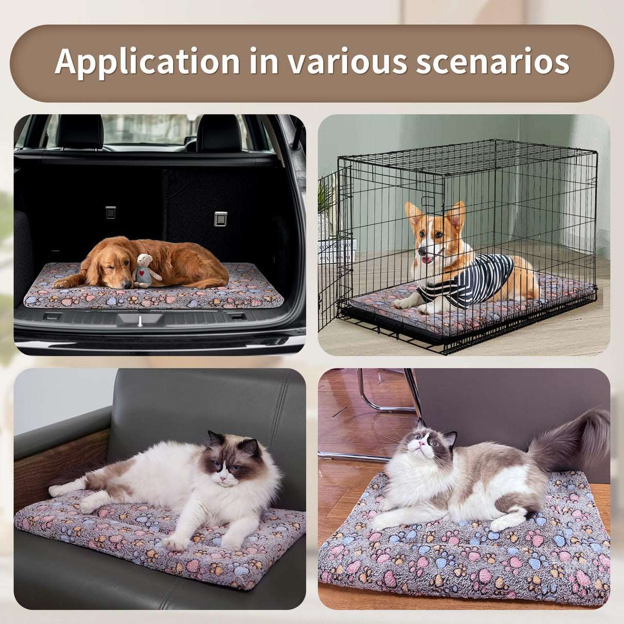 Dekeyoo Dog Crate Mats Bed for Medium Dogs, 30x20 Inch Short Plush Pet Mat, 1.6-inch Thick Thin Kennel Pad, Machine Washable Ideal for 30-Inch Dog Crates