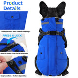 Dogcheer Dog Coat with Harness, Waterproof Warm Dog Winter Jacket with Pockets, Reflective Pet Fleece Jacket Turtleneck Snowsuit for Small Medium Large Dogs - Blue, 2XL