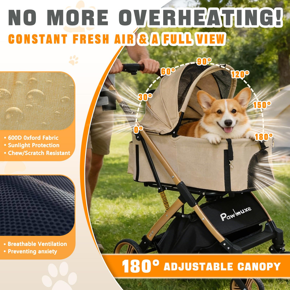 PawLuxe Dog Stroller, 4 in 1 Detachable Carrier & Car Seat, All-Terrain Wheels with Shock Absorption, Dog/Cat Strollers for Small/Medium Pets Up to 44 lbs, Lightweight Portable Foldable,Black