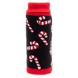 THE WORTHY DOG Sleeveless Candy Cane Dog Sweater – Warm Pullover Dog Clothes with Leash Opening, High-Cut Belly & Cozy Acrylic Knit for Winter - Red, Medium