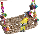 FrgKbTm Bird Swing Toys with Wood Perch, Seagrass Woven Parrot Platform Bird Climbing Hanging Hammock Bird Perch Stand Chewing Toy for Parakeets,Budgie, Conure, Cockatiel,Lovebird