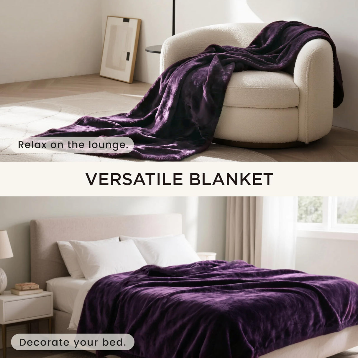 gogobunny Waterproof Bed Blanket, Reversible Sherpa Fleece Throw Blanket for Dog Puppy Cat, Furniture Cover Protects Bed Couch Sofa from Liquid Pee and Pet Fur (Dark Purple, 50x60 inches)