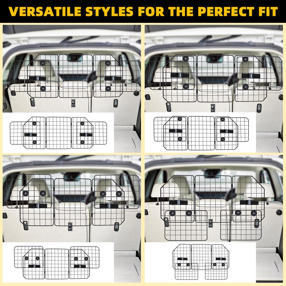 KOOLTAIL Dog Barrier for SUV & Truck, Adjustable & Foldable Dog Car Barrier 36.6"-60.6", Heavy-Duty Wire Mesh Car Divider, Universal Fit for Cars, Jeep, Hatchback, Triple Folding