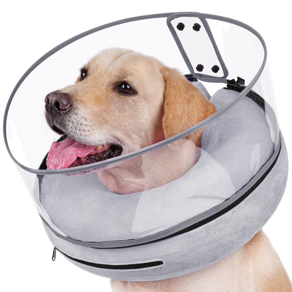 BARKLESS Inflatable Dog Cone, Protective Dog Surgery Collar to Stop Licking Biting Wounds, Patented Soft Donut Cone with Clear Shield, Adjustable Blow-up Collar for Surgery Recovery (Grey, XL)