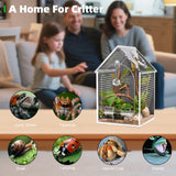 Cycodo Jumping Spider Enclosure,Warp-Proof Seamless Acrylic Tarantula Terrarium,Front Opening Bug Habitat with Feeding Port for Praying Mantis,Hermit Crabs,Snail,Micro Reptile(5" L*5" W*8" H)