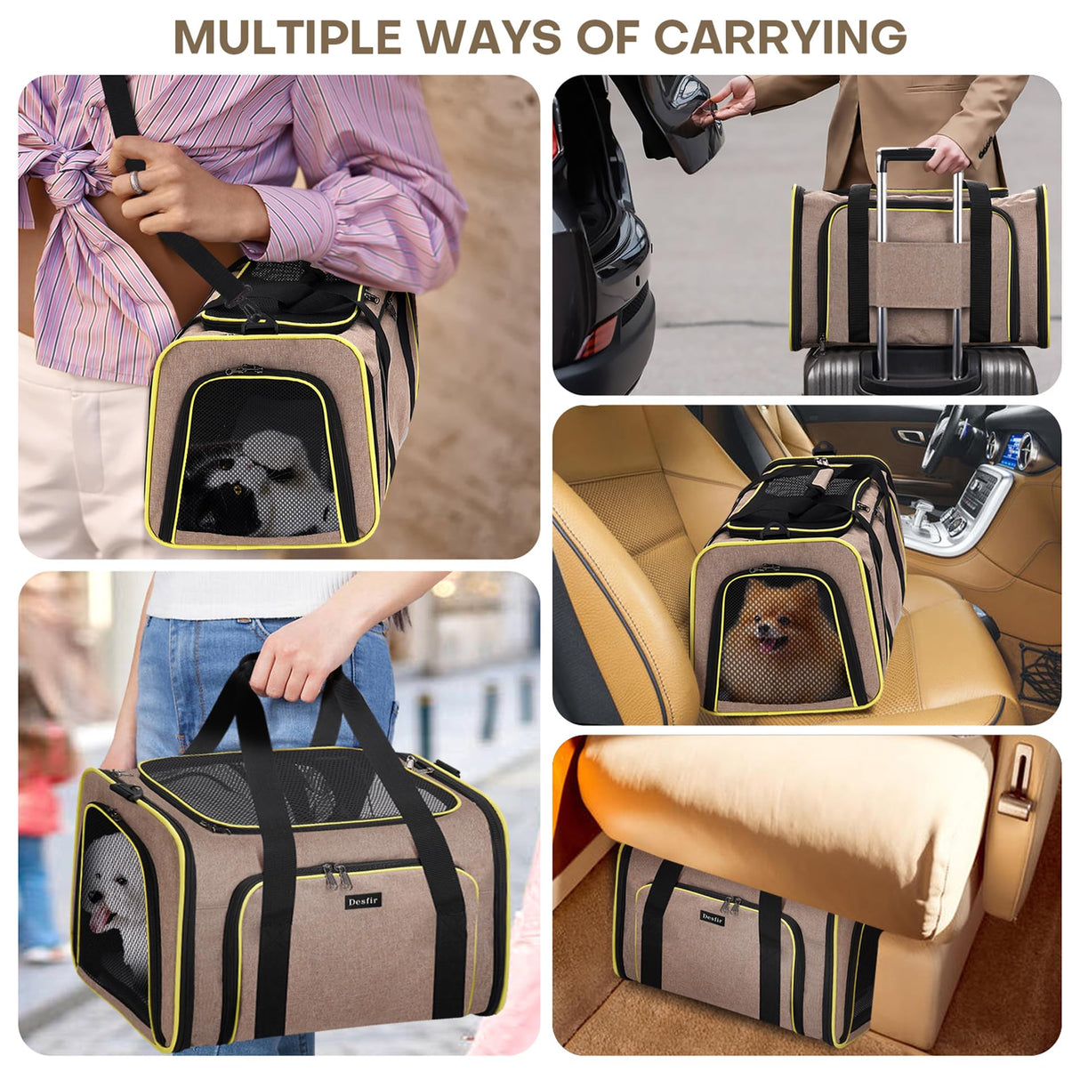 Premium Pet Carrier – Dog & Cat Travel Bag, Airline Approved, Soft-Sided Design for Small to Large Pets, TSA Compliant, Expandable & Collapsible (Brown)