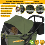 PAWZIDEA Large Dog Stroller up to 80 lbs, No-Zip 180° Reversible Canopy Lockable, Heavy Duty Pet Stroller for 2 Medium Dogs One-Hand Foldable, Low-Entry, All-Terrain Jogger Wheels, Storage Organizer