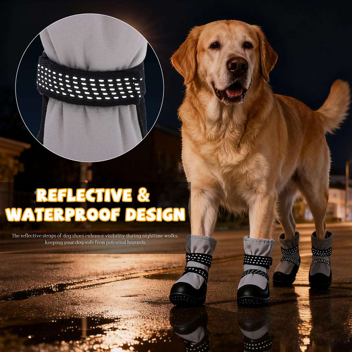 Dog Shoes for Medium Large Dogs Winter Dog Snow Boots Anti-Slip Dog Boots & Paw Protectors Warm Wool Snow Booties with Reflective for Hiking 4Pcs,Size 1