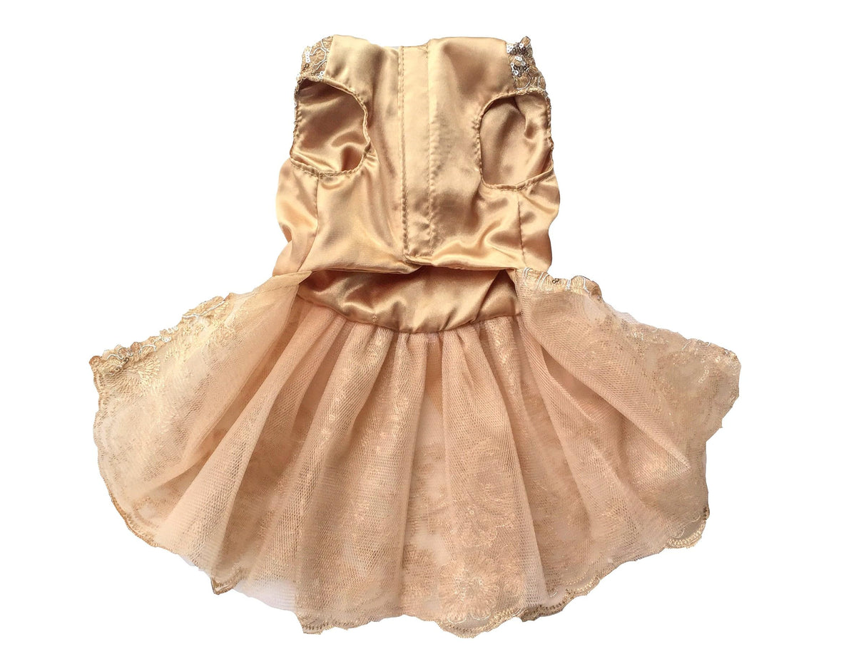 Vedem Pet Dog Floral Embroidered Lace Wedding Dress (XS, Gold)