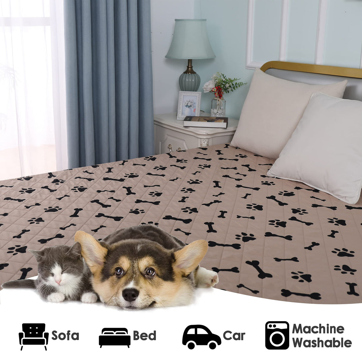 Waterproof Dog Bed Cover - nanbowang Pet Blanket Sofa Couch Furniture Protector for Kids Children Dog Cat, Reversible (40x50 Inch Pack of 1, Beige)