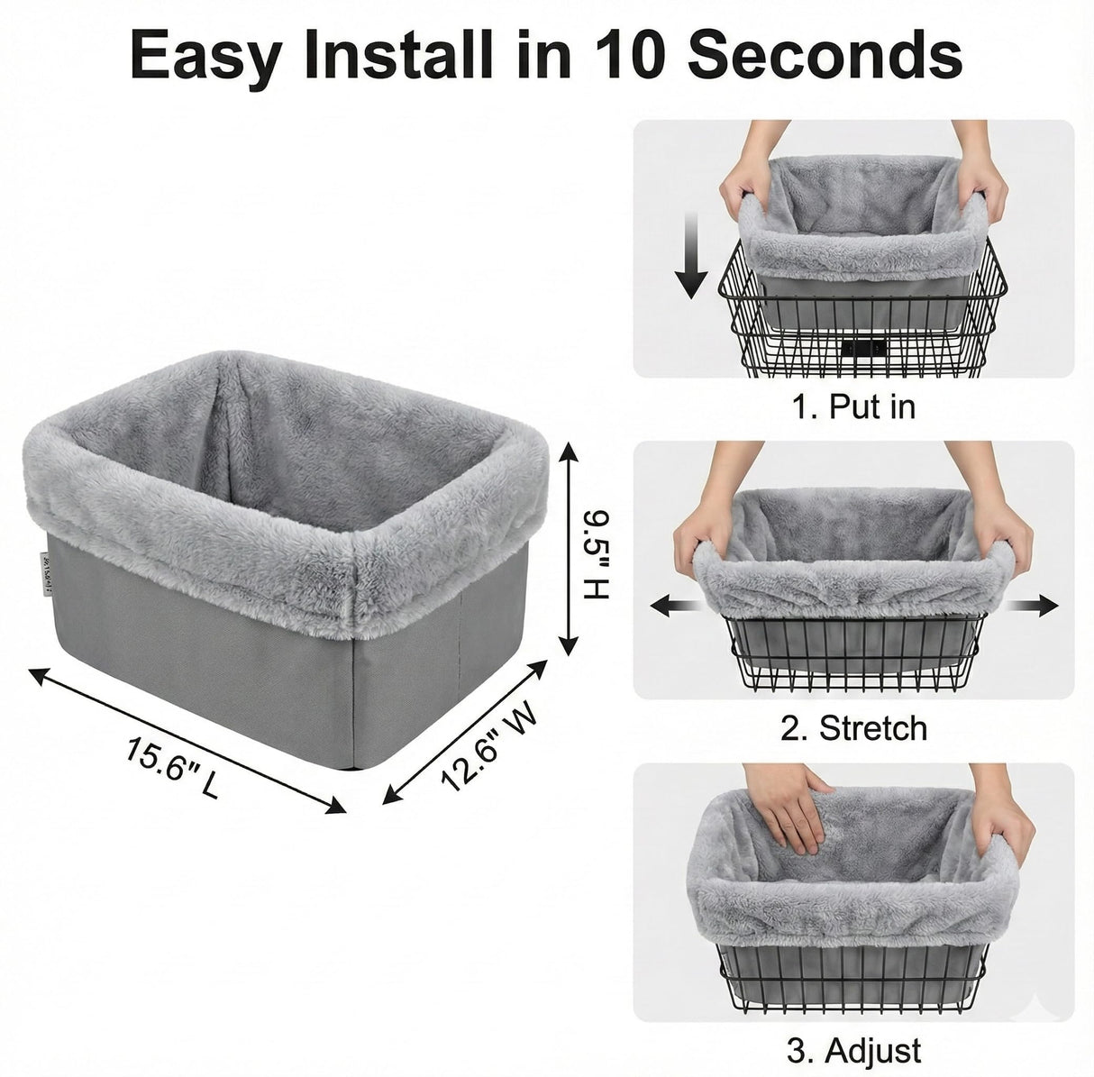 ANZOME Dog Bike Basket Liner (Liner Only), Soft Sherpa Padded Cover for Wire Bicycle Baskets, Warm Winter Pet Carrier Insert Bed with Durable Canvas & Elastic Fit (Grey)