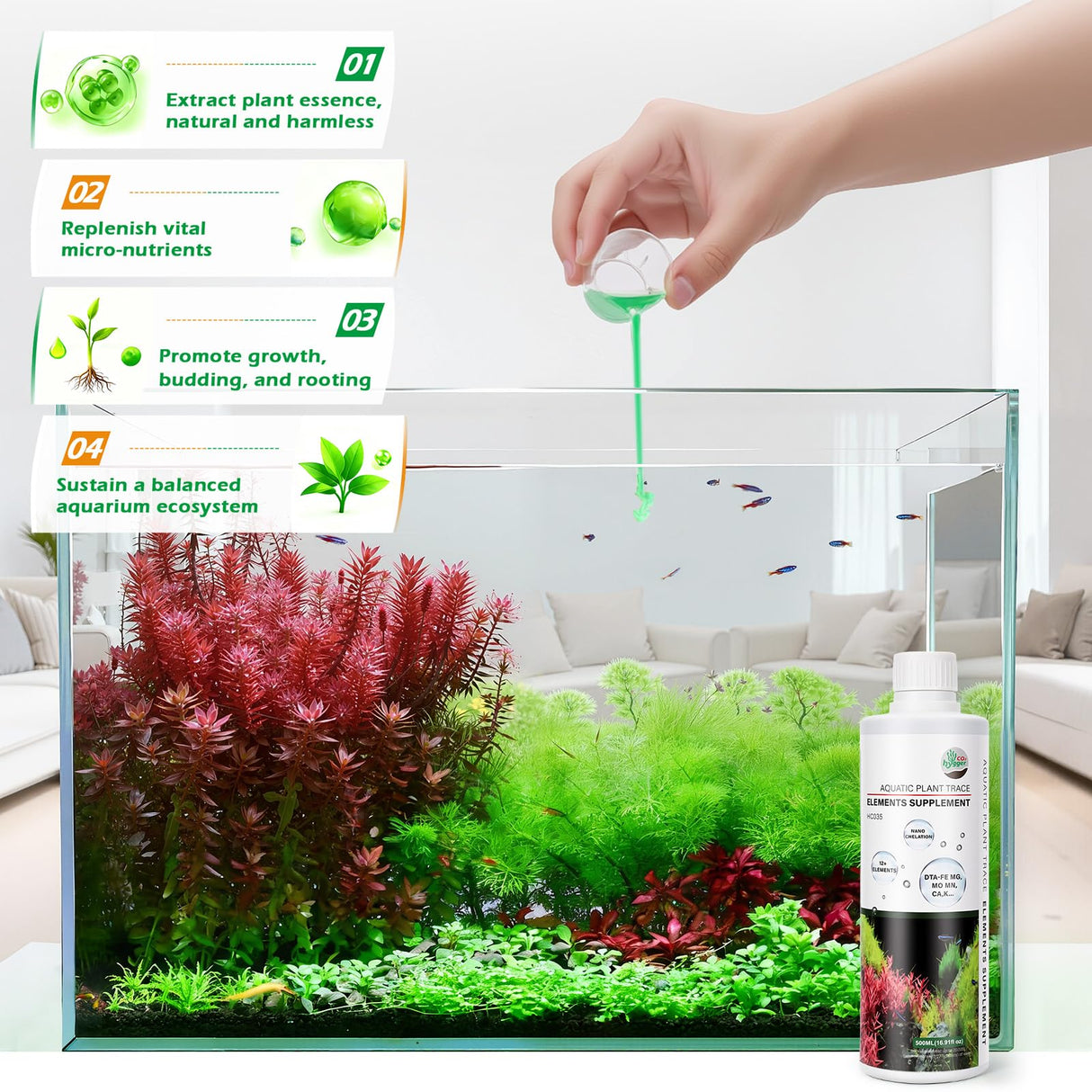 Hygger CO2 HC035 All-in-One Liquid Aquarium Plant Fertilizer - with Essential Micro & Macro Nutrients for Freshwater Planted Tanks, 150ml/500ml/1000ml (150mL)