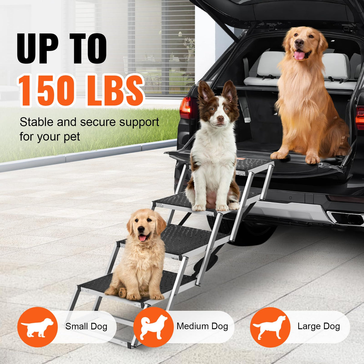 VEVOR 4-Step Dog Car Steps, Folding Dog Ramp with Nonslip Surface, Portable Pet Steps in Aluminum for Car, SUV and Truck, Supports up to 250 lbs