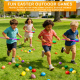 TOPLEE 20 Pcs Easter Egg and Spoon Race Game Set, 10 Players Balance Relay Easter Games Include 10 Eggs and Wooden Spoons for Kids Family Carnival Sports Outdoor Games Holiday Birthday Party Supplies