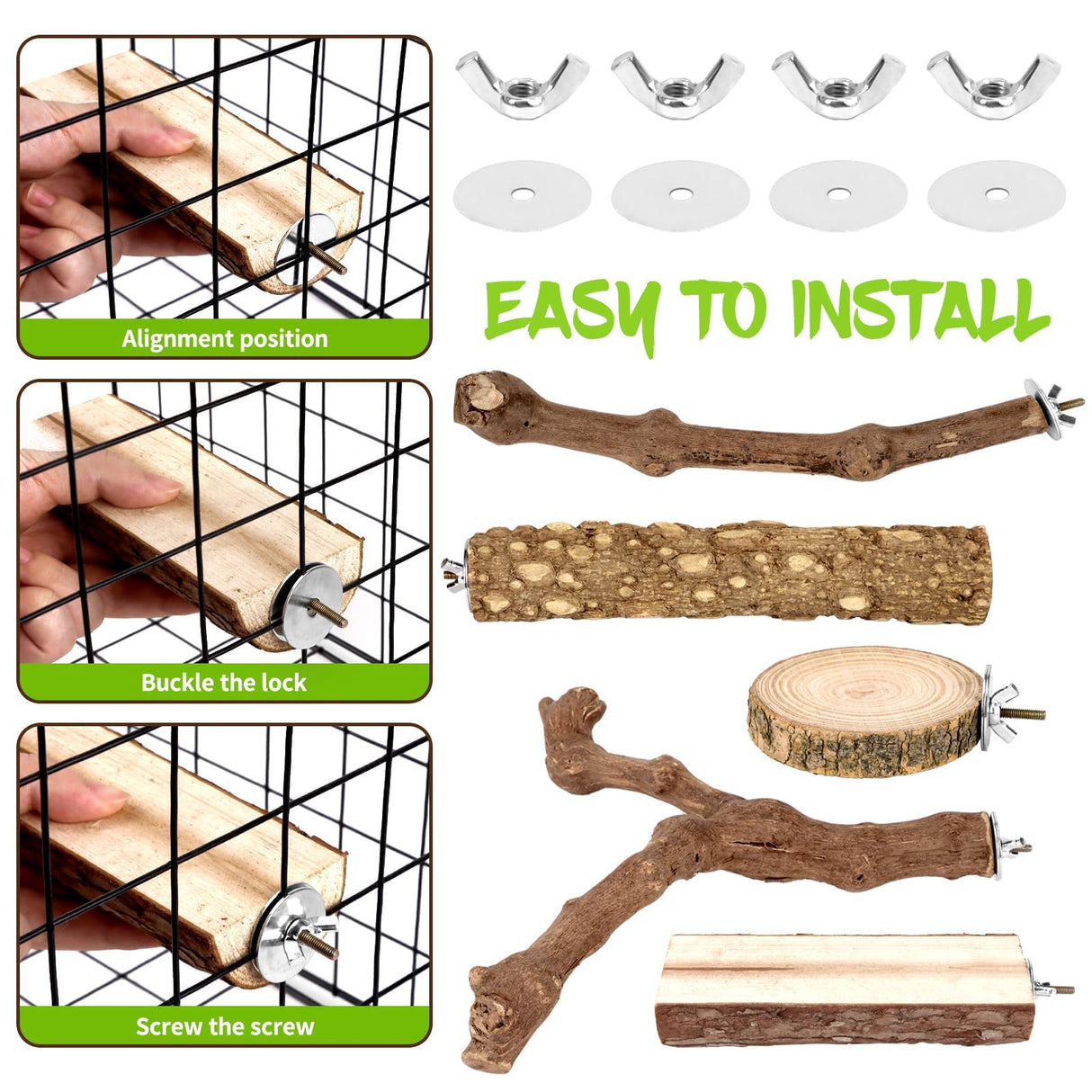 CZWESTC 8PCS Natural Grape Wood Bird Perch Set - Parrot Cage Stand with Paw Grinding Forks, Chewing Sticks & Exercise Branches for Parakeets, Cockatiels, Conures, Budgies, Finches