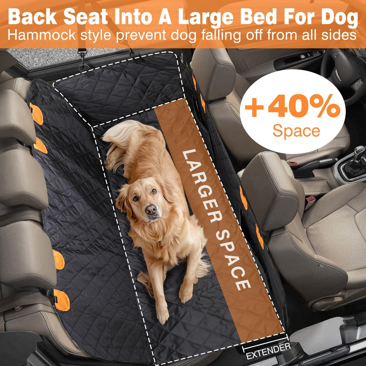 PETURE Car Hammock for Dogs Back Seat – 100% Waterproof Heavy Duty 600D Oxford Dog Backseat Cover, Scratch-Proof & Nonslip Dog Hammock for Car, Multi-use Back Seat Dog Hammock, and for Trucks & SUVs