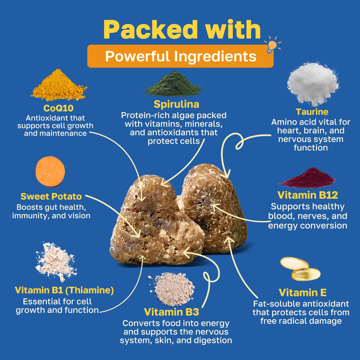 Happy Paws Cognitive Supplement for Dogs, Chicken Soft Chews with Taurine, Spirulina, CoQ10 & Vitamins B1, B3, B12, Supports Cognitive Function, Memory and Focus, Chews for Small to Large Dogs