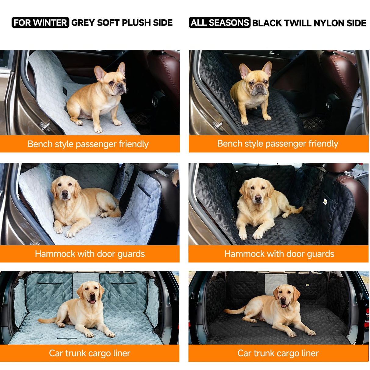 PETTALK Deluxe Double Side Dog Car Seat Cover Back Seat, Waterproof Seat Cover Hammock, Reversible,Heavy Duty,Anti Scratch,Durable Soft Pet Large Dog Cover Protector for Cars SUVs Trucks,ECO-Friendly