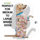 LovinPet Large Dog Pajamas Onesie, Magic Rainbow Shine Pink Print, Lightweight Stretchy Knit Pullover Large Puppy Pajamas, Pjs for Pitbulls, Stop Shedding for Dogs, Pet PJ's, 2XL
