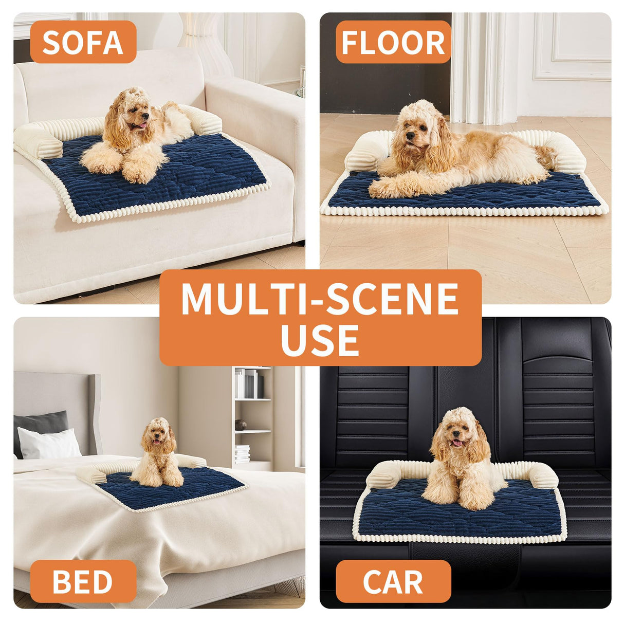 HAOMAIJIA Dog Couch Bed for Medium Dogs, Non Slip Pet Couch Covers for Sofa Thick Soft Washable Dog Couch Cover Protector All Seasons Universal Dogs and Cats Bed Mat (Navy Blue, Medium)