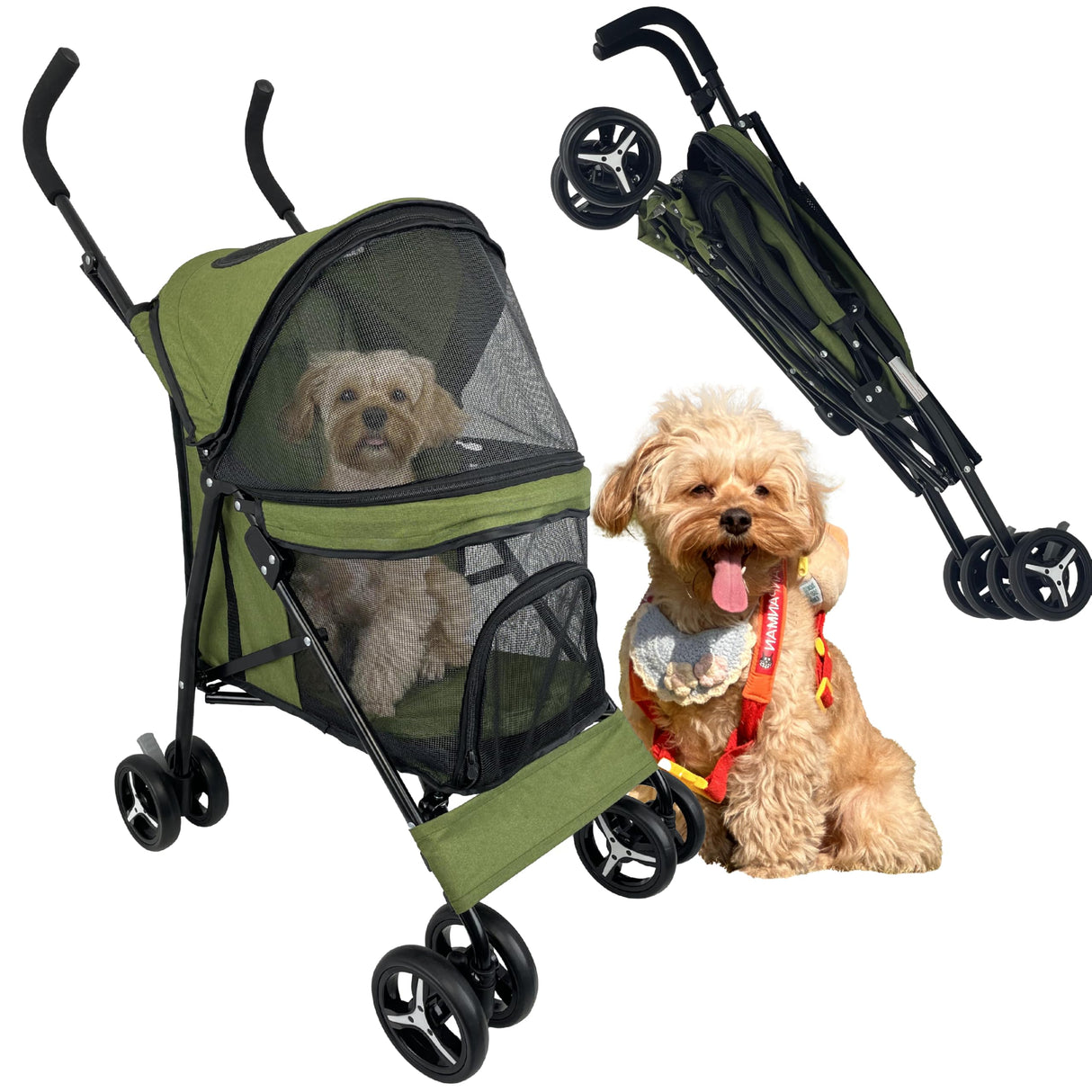 Sheziwu Dog Stroller for Small Dogs/Cats - Folding Pet Stroller with 360° Wheels, 22lbs Capacity, Portable Umbrella Stroller for Outdoor Walks/Vet Trips