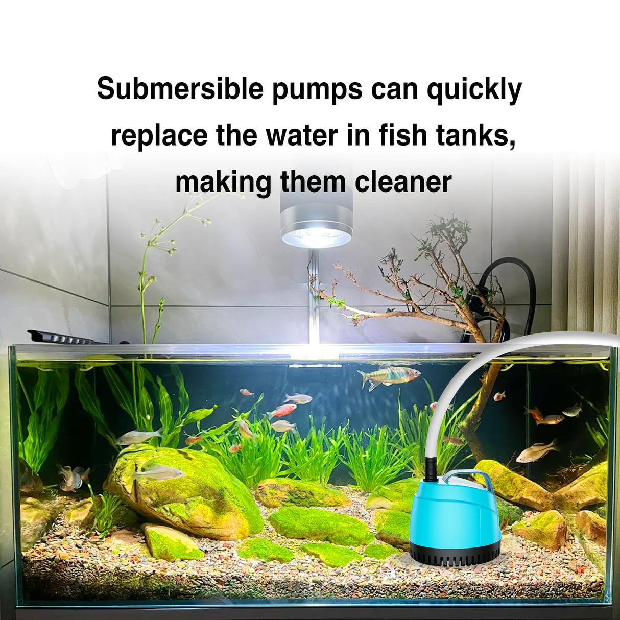 WUCIOOO 700GPH Ultra Quiet Bottom Suction Submersible Water Pump (2600L/H, 40W) with 3 Nozzles,8ft High Head,Suitable for Aquariums,Fish Tanks, Pond Fountains, Hydroponic Green,Indoor Fountains