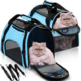 Clysee 2 Pcs Pet Carrier, Soft Sided Pet Travel Carrier for Cats, Airline Approved Kitty Portable Dog Bags for Traveling Little Dogs, Rabbits, Puppy, Cat(S,Blue)
