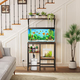 20-29 Gallon Fish Tank Stand, Aquarium Stand with Power Outlet, Heavy-Duty Reptile Terrarium Stand Table with 6-Leg Support and 4-Tier Adjustable Storage Shelves
