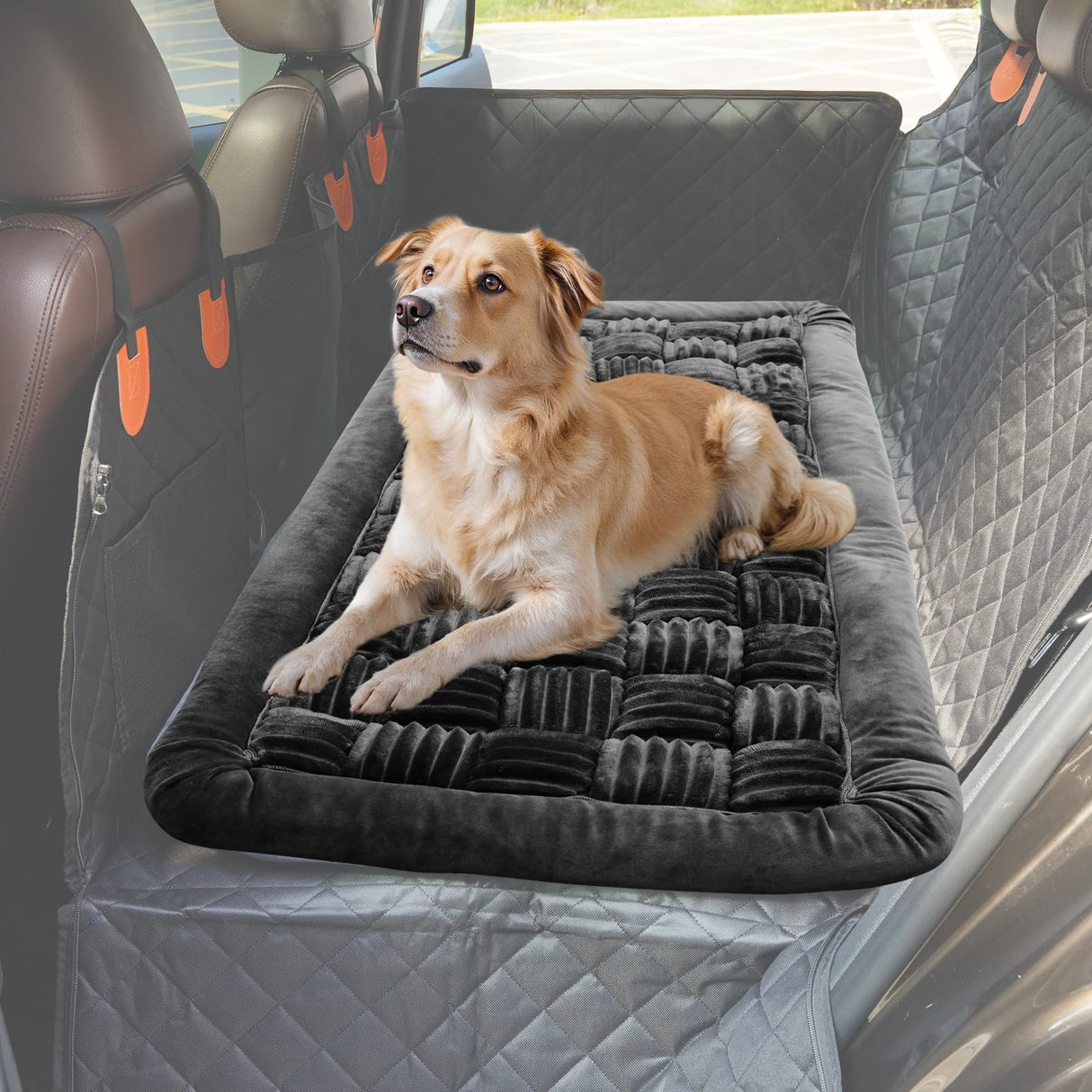 Tranquitas Backseat Pet Bed Mat, Dog Bed for Cars, Fit for Backseat Extenders, Car Seat Protector, Nonslip Soft Durable for Cars (Dark Gray, 24.5" x 51")
