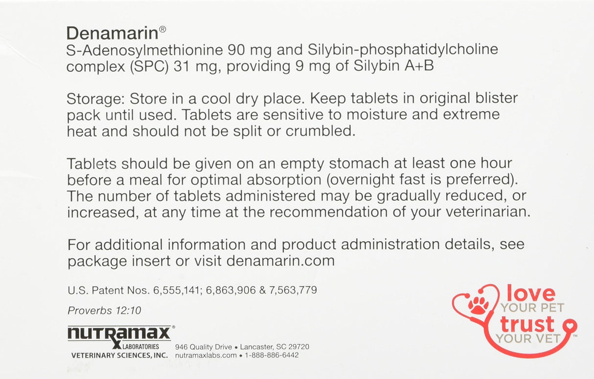 Nutramax Laboratories Denamarin Liver Health Supplement for Small Dogs and Cats - With S-Adenosylmethionine (SAMe) and Silybin, 30 Tablets