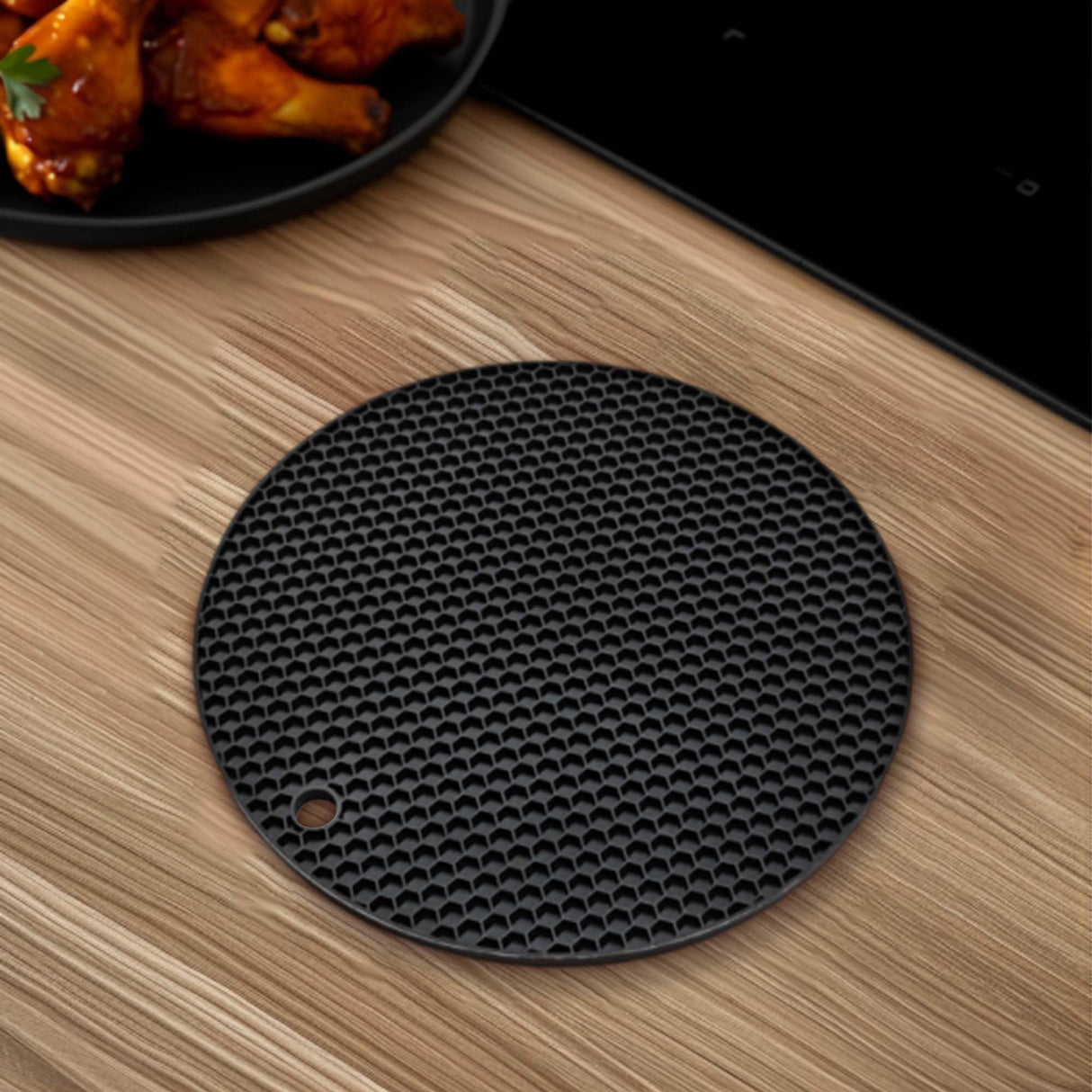Silicone Trivet Mats,Heat Resistant Pot Holders, Multipurpose Non-Slip Hot Pads for Kitchen Potholders, Hot Dishers, Jar Opener, Spoon Holder, Food Grade Silicone(Black Size Round 7''x7'')