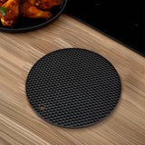 Silicone Trivet Mats,Heat Resistant Pot Holders, Multipurpose Non-Slip Hot Pads for Kitchen Potholders, Hot Dishers, Jar Opener, Spoon Holder, Food Grade Silicone(Black Size Round 7''x7'')