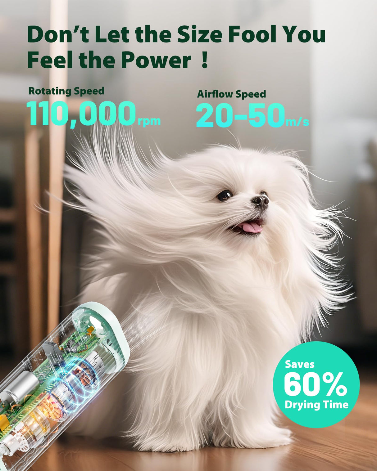 L&W BROS. Hands Free Dog Dryer – Powerful & Professional Pet Blow Dryer for Small & Medium Dogs & Cats, Adjustable Airflow, Easy Storage, Negative Ion Technology (Green)