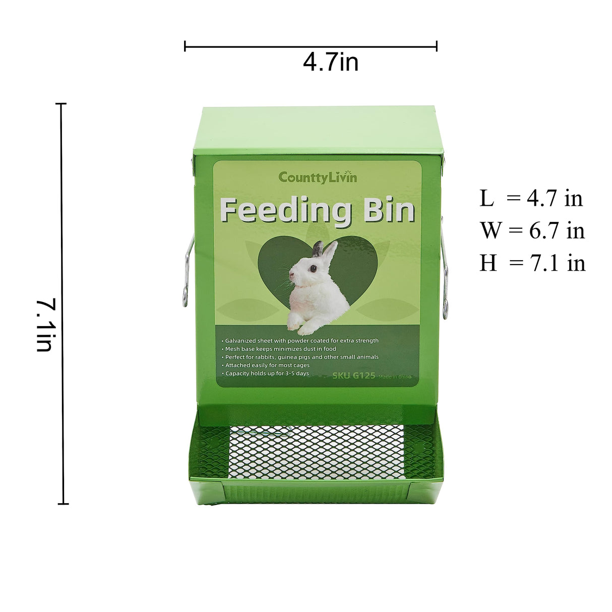 CounttyLivin Metal Small Animal Feeder with Lid, Heavy Duty, Large Capacity Food Dispenser, Great for Rabbits, Guinea Pigs, Chinchillas and Other Small Animals. (4.6 inch, Green)