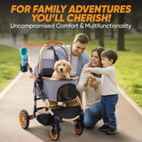Evertail Dog Stroller for Small Dogs & Cats – 3-in-1 Pet Stroller with Detachable Carrier & Car Seat, Foldable Cat Stroller for 2 Cats or Medium Dogs up to 55 lbs, Rubber Wheels & Shock Absorbers