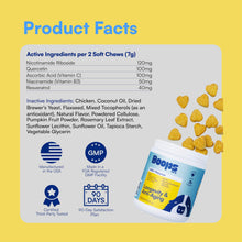 Load image into Gallery viewer, NAD+ Precursor &amp; Senior Dog Supplement - 90 Soft Chews &amp; Vitamins - NMN Alternative for Longevity, Anti-Aging &amp; Energy - Nicotinamide Riboside, Resveratrol, Quercetin, Made with Pasture-Raised Chicken
