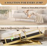 ZENTAVO Dog Ramp for Bed - 7-Level Adjustable (13"-37") Birchwood Dog Ramp for High Bed, Couch, 60" Foldable with Rails for Large Dogs, Non-Slip EVA Mat, DIY Glow Strips, Wooden Ramp Support 200 Lbs