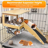 DCIAER Guinea Pig Hideout，Natural Wood Removable Guinea Pig Bed, Small Animal Habitat with Hanging Hammock/Staircase/Cushion, Suitable for Small Animals to Hide, Rest, Play